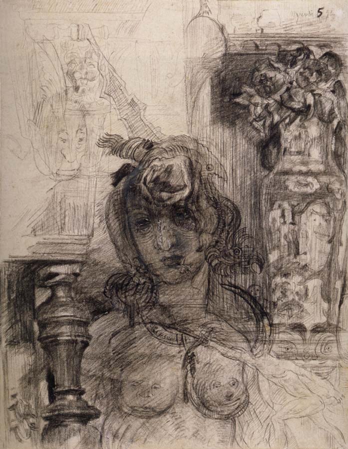 Nude at a Balustrade or Nude with Vase and Column